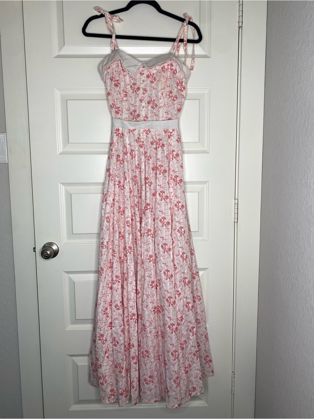 OOAK Handmade Pink Floral Tie-Shoulder Maxi Dress